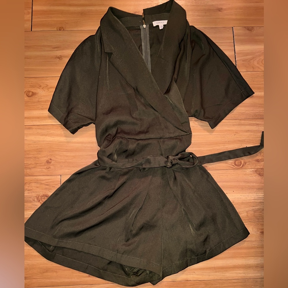 Army Green Romper, low cut neck. Size: Medium